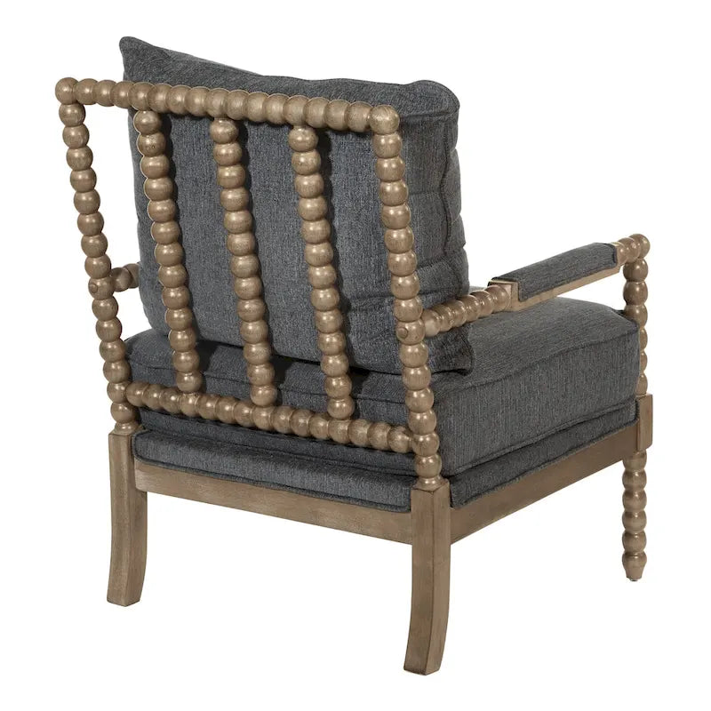 Chaise à fuseaux en tissu avec finition charbon brossé