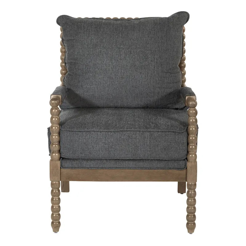 Chaise à fuseaux en tissu avec finition charbon brossé
