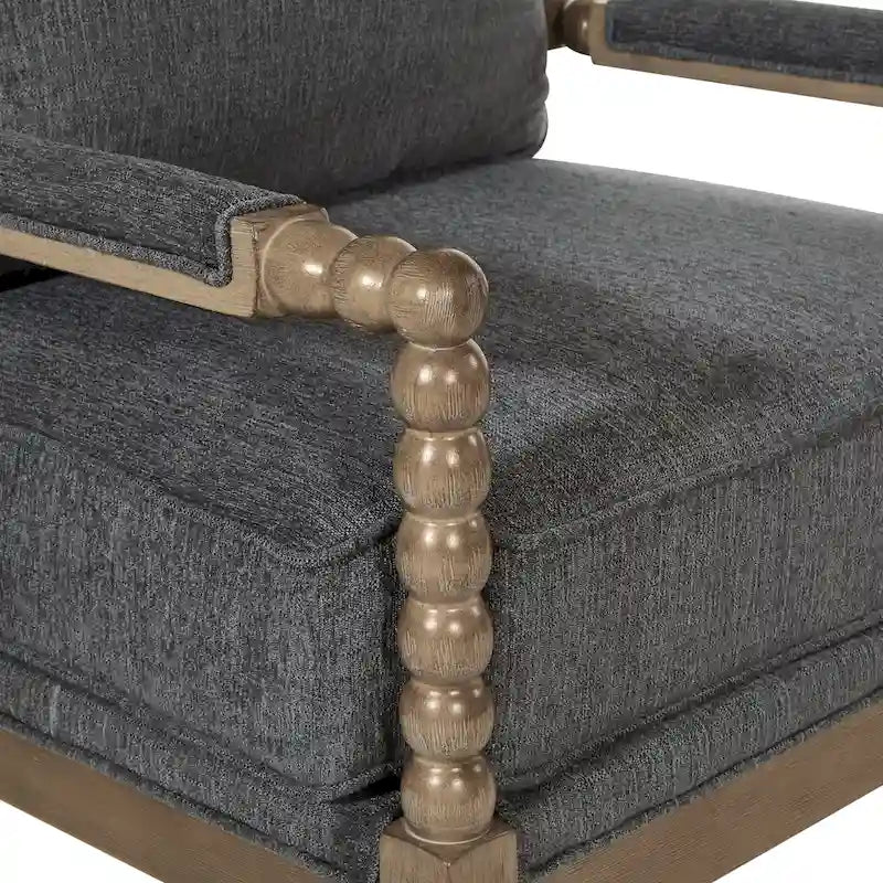Chaise à fuseaux en tissu avec finition charbon brossé
