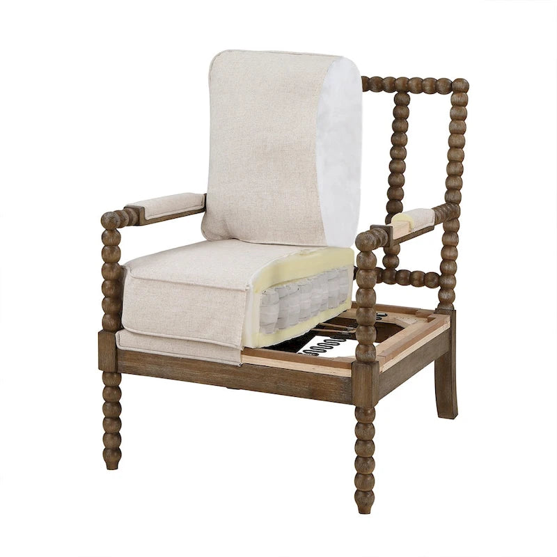 Chaise à fuseaux en tissu avec finition charbon brossé