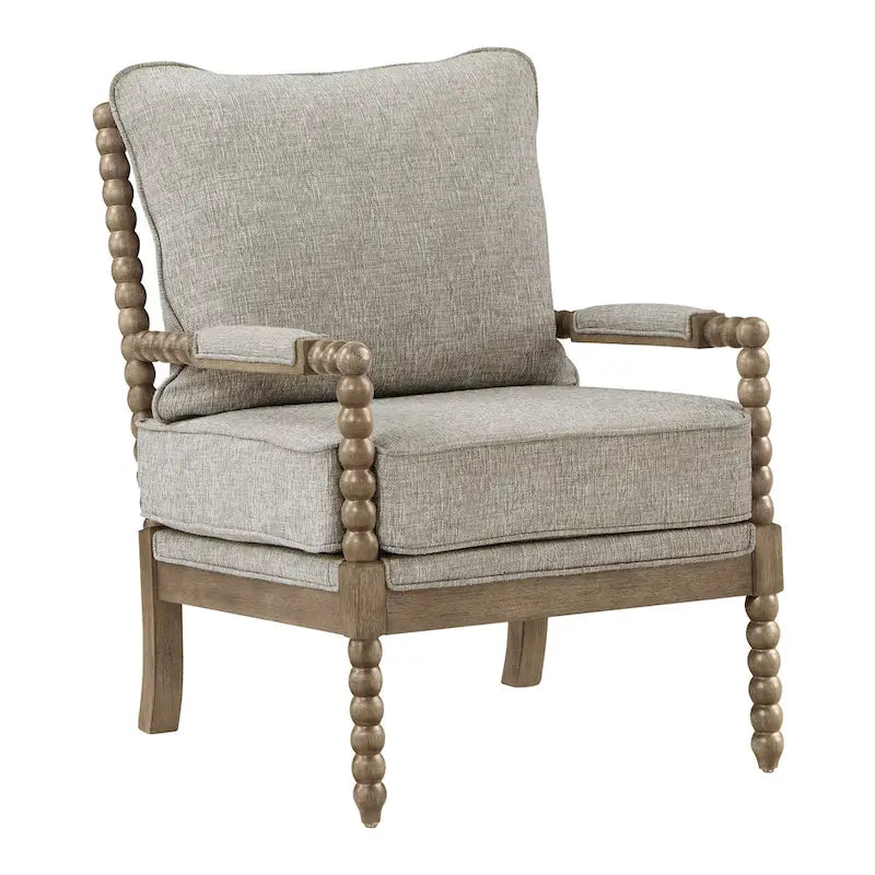 Chaise à fuseaux en tissu avec finition charbon brossé