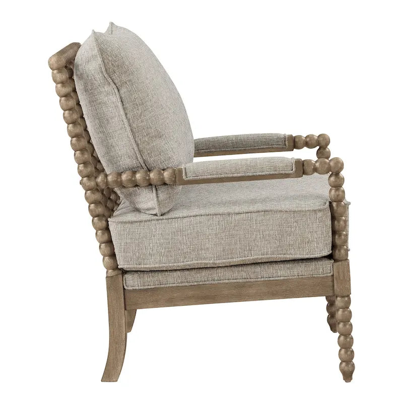 Chaise à fuseaux en tissu avec finition charbon brossé