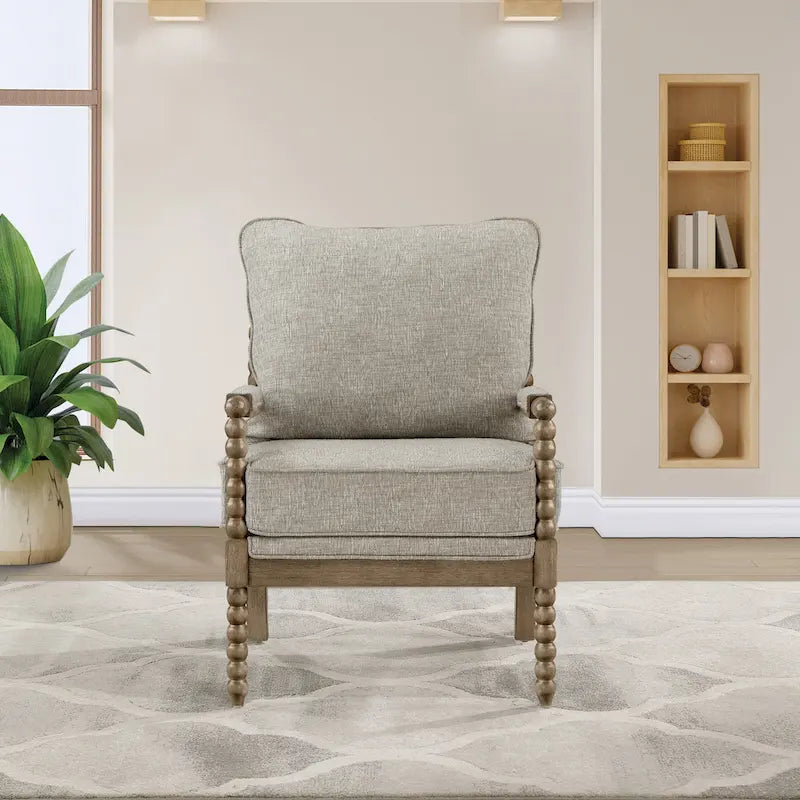 Chaise à fuseaux en tissu avec finition charbon brossé
