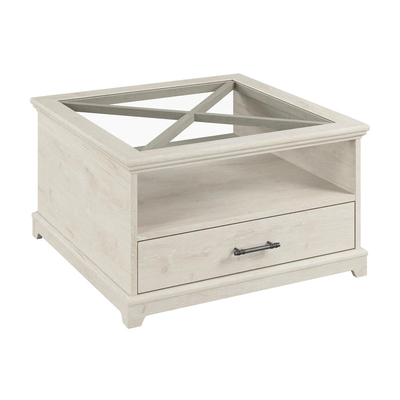 Table basse de ferme en verre avec rangement