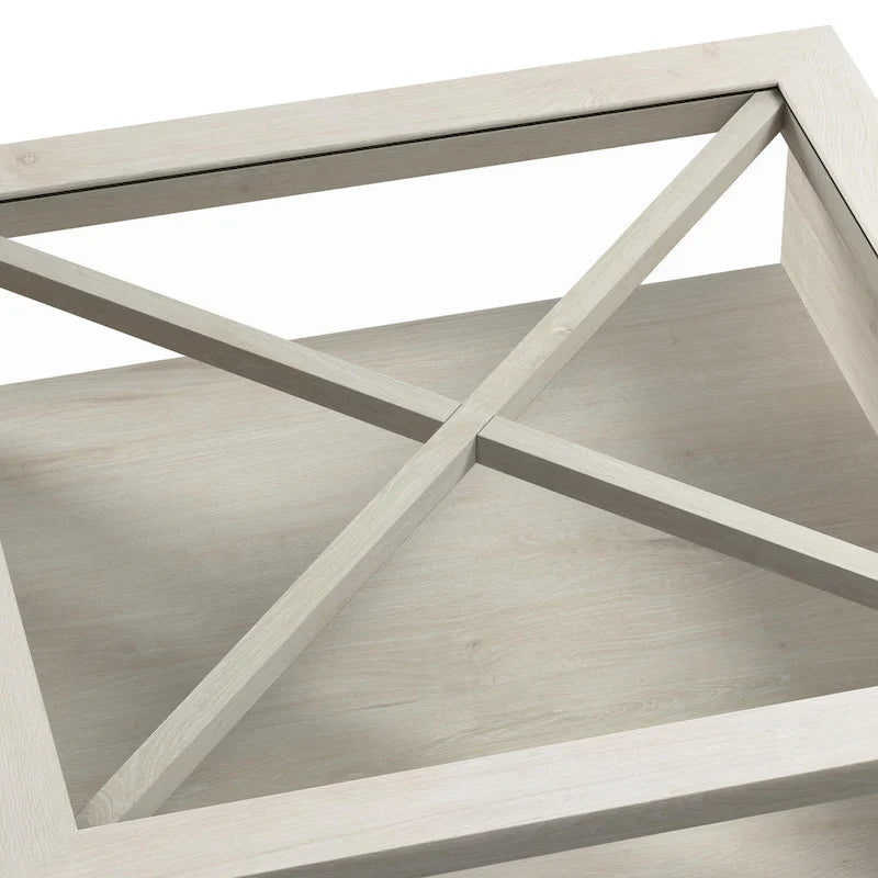 Table basse de ferme en verre avec rangement