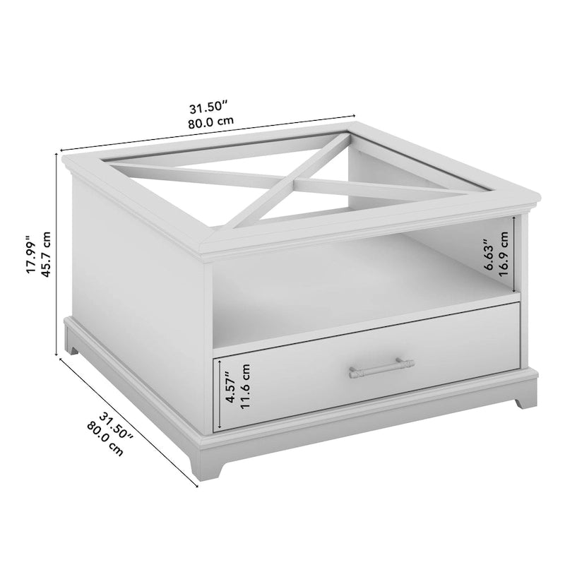 Table basse de ferme en verre avec rangement