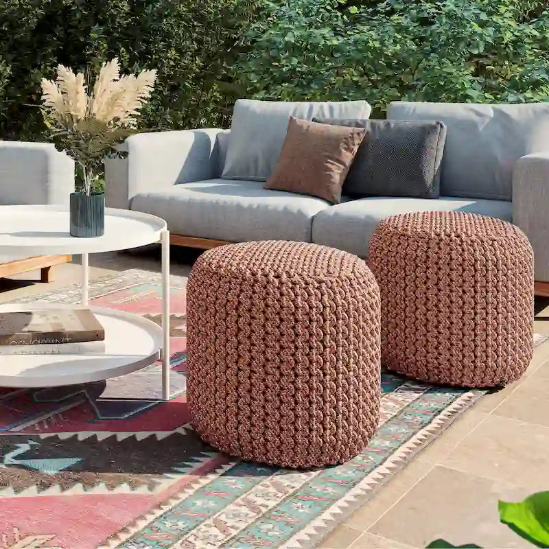 Pouf rond tricoté en polyester PET recyclé orange