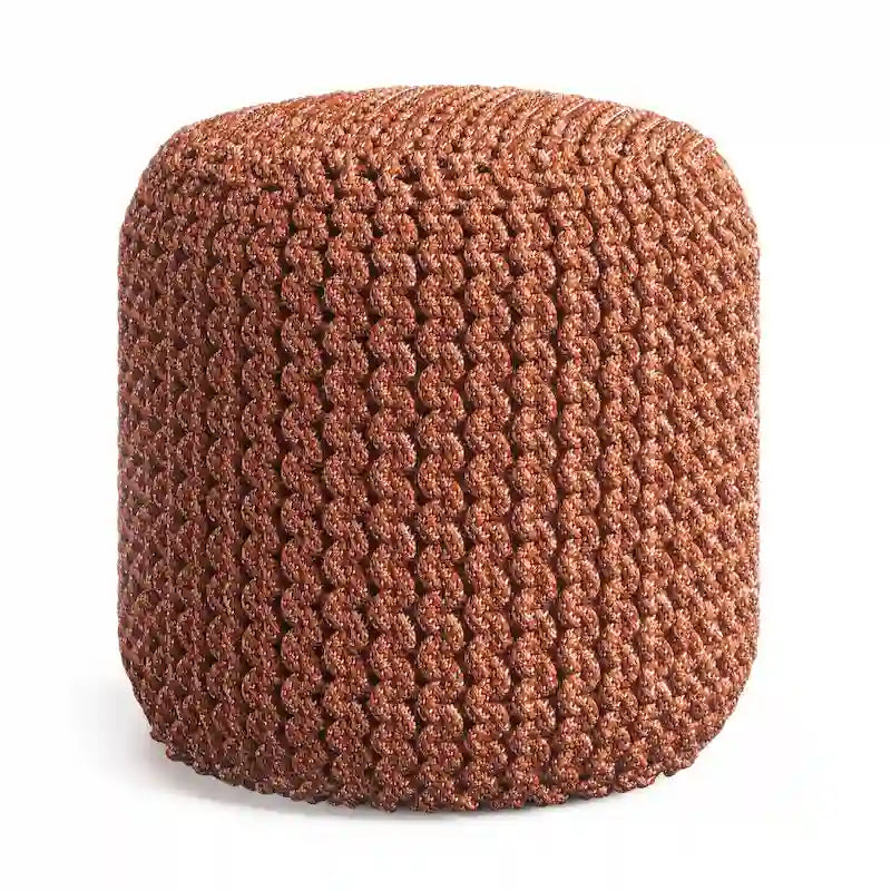 Pouf rond tricoté en polyester PET recyclé orange