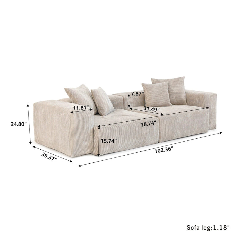 Canapé confortable en velours côtelé et assise profonde
