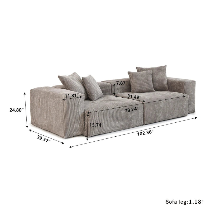 Canapé confortable en velours côtelé et assise profonde