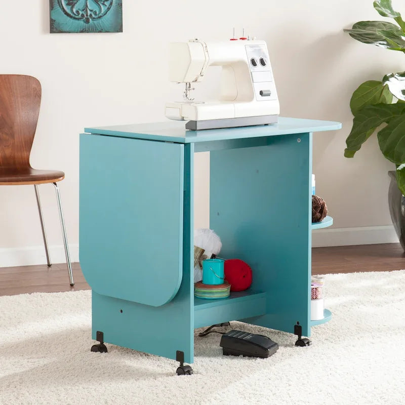 Table de couture/station de bricolage roulante extensible – Turquoise