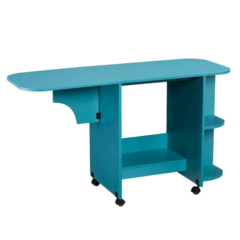 Table de couture/station de bricolage roulante extensible – Turquoise