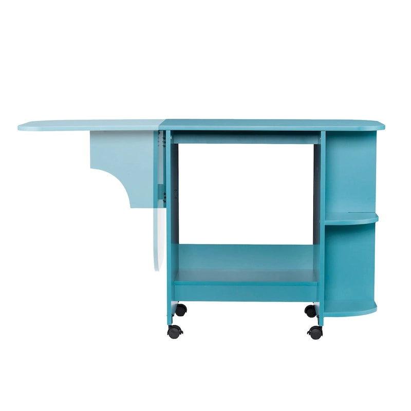 Table de couture/station de bricolage roulante extensible – Turquoise