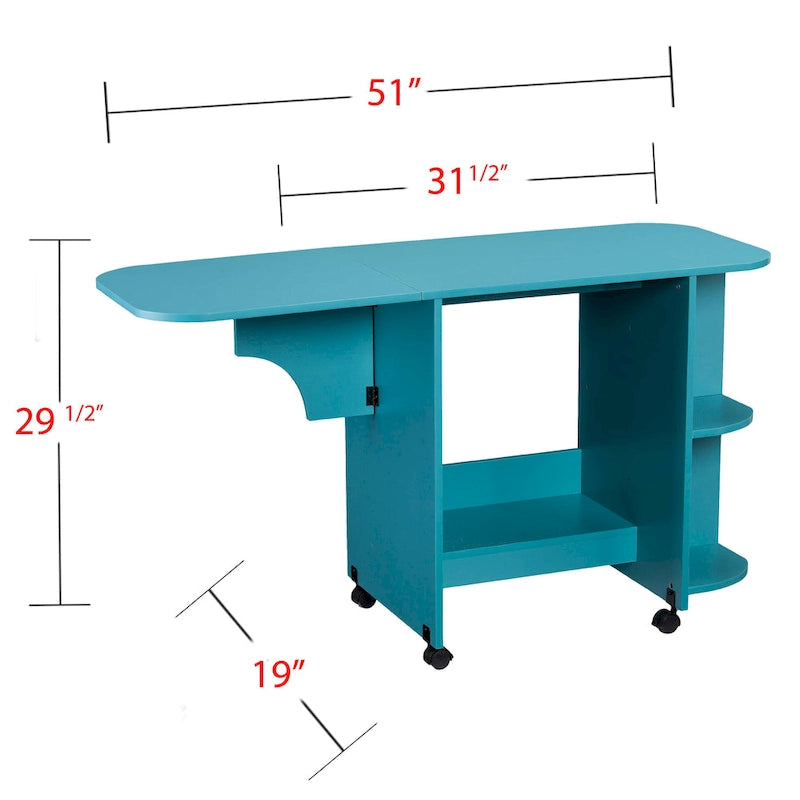 Table de couture/station de bricolage roulante extensible – Turquoise