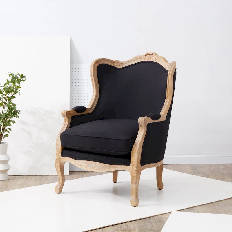 Fauteuil à oreilles en lin naturel