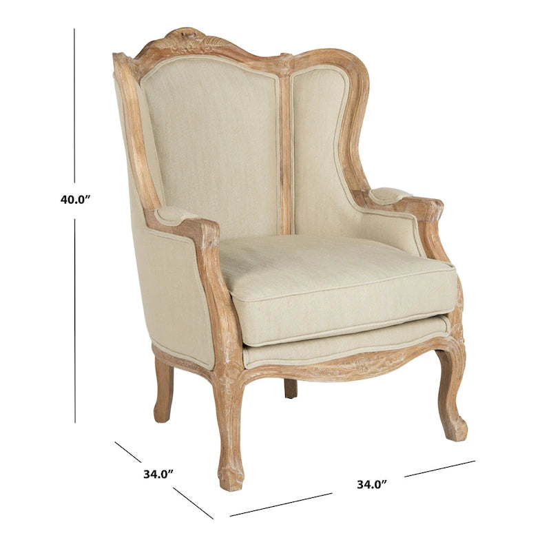 Fauteuil à oreilles en lin naturel