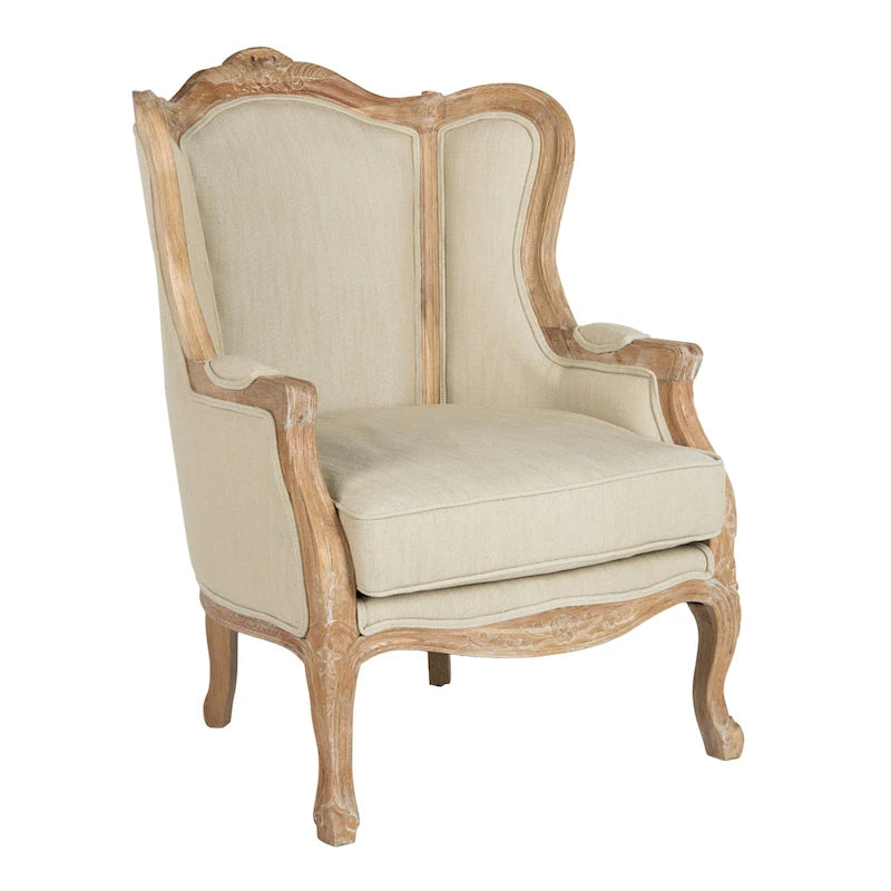 Fauteuil à oreilles en lin naturel