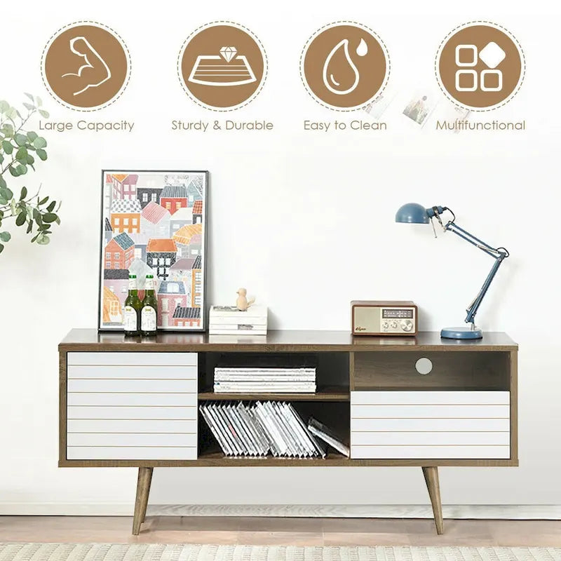 Meuble TV/Console moderne 3 étagères Rangement tiroir Pieds inclinés