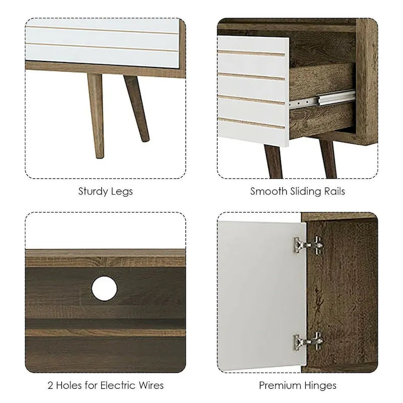 Meuble TV/Console moderne 3 étagères Rangement tiroir Pieds inclinés