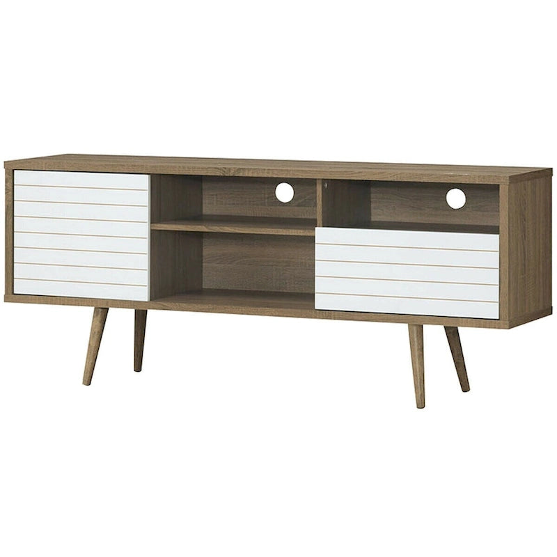 Meuble TV/Console moderne 3 étagères Rangement tiroir Pieds inclinés