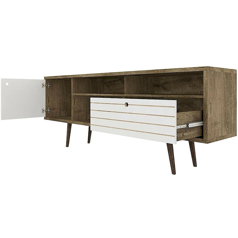 Meuble TV/Console moderne 3 étagères Rangement tiroir Pieds inclinés