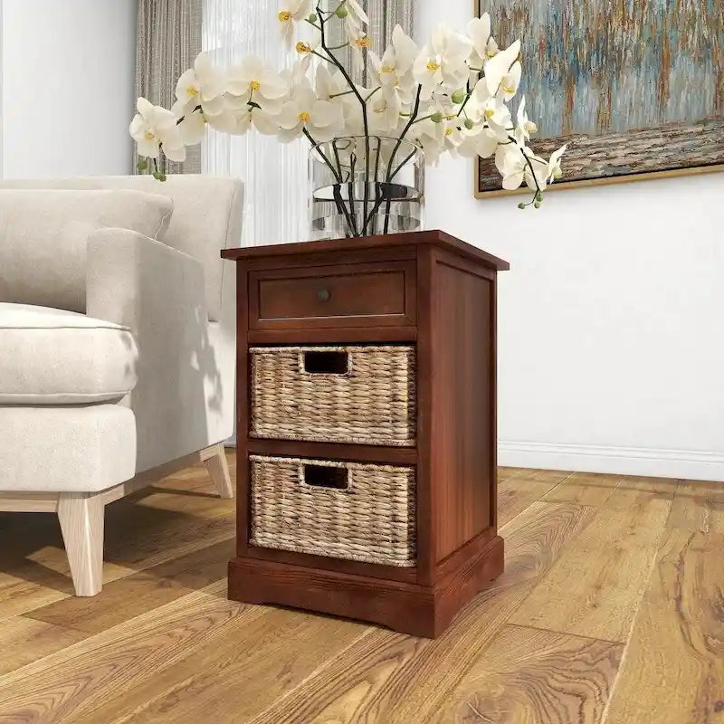 Table de chevet en bois à 3 tiroirs